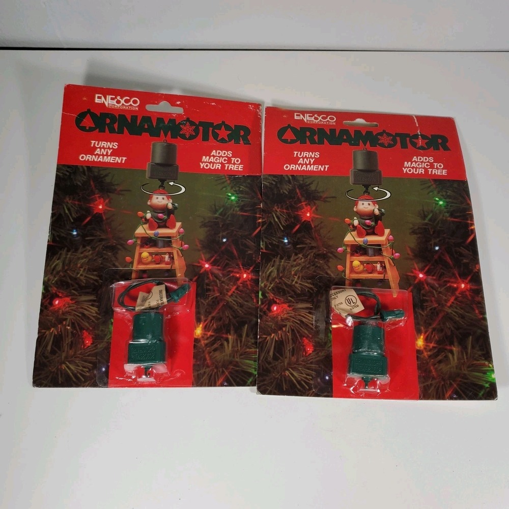 2 Enesco Ornamotor Christmas Holiday Turns Any Ornament Rotating Motor Vintage